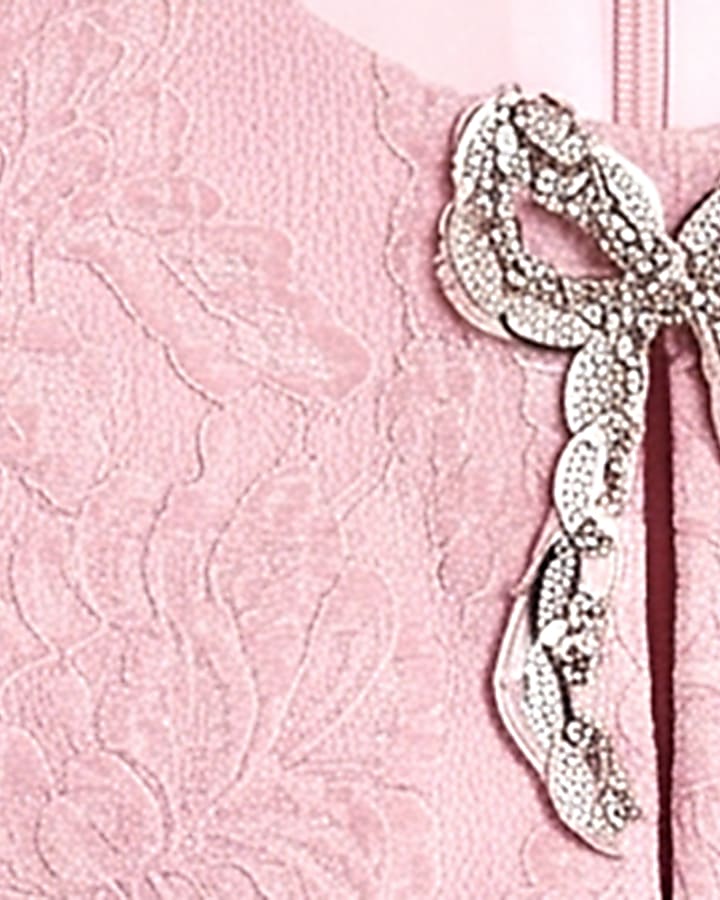 Pink Velvet Lace Puff Sleeve Mini Dress