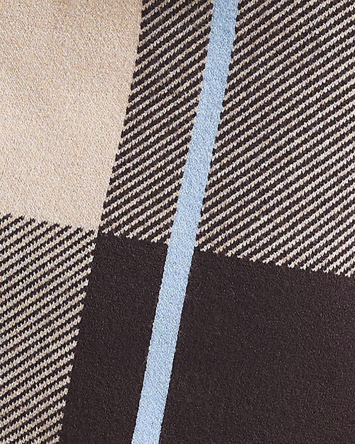 Brown Check High Neck Jumper