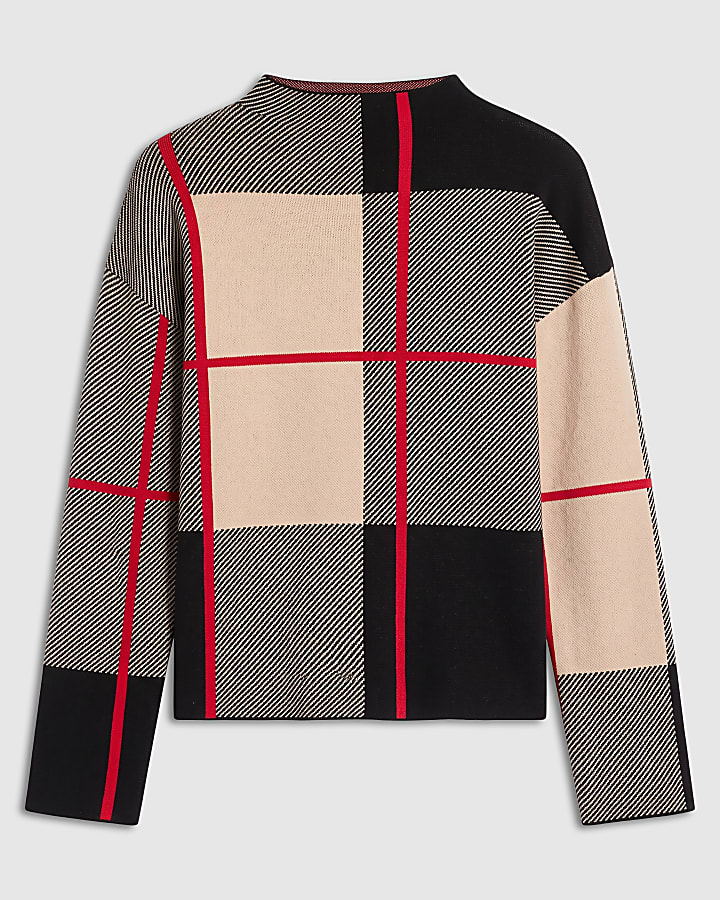 Black Check High Neck Jumper