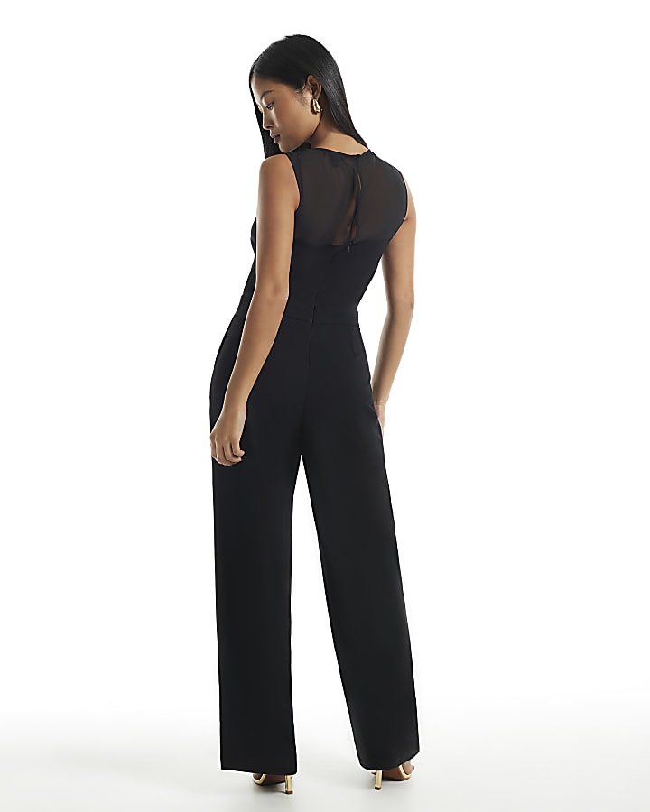 Petite Black Mesh Top Jumpsuit