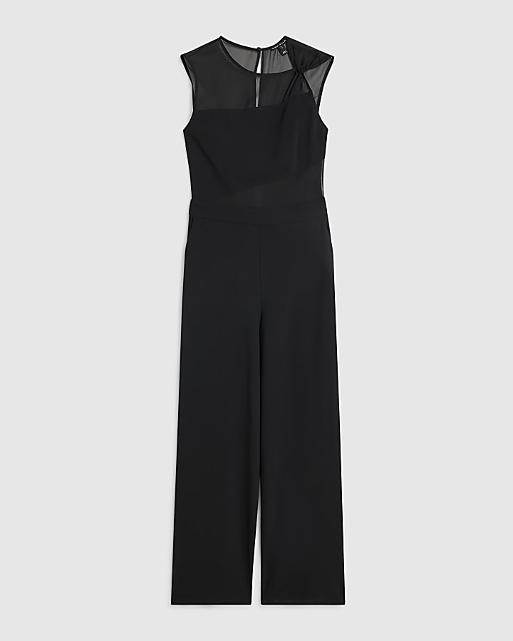 Petite Black Mesh Top Jumpsuit