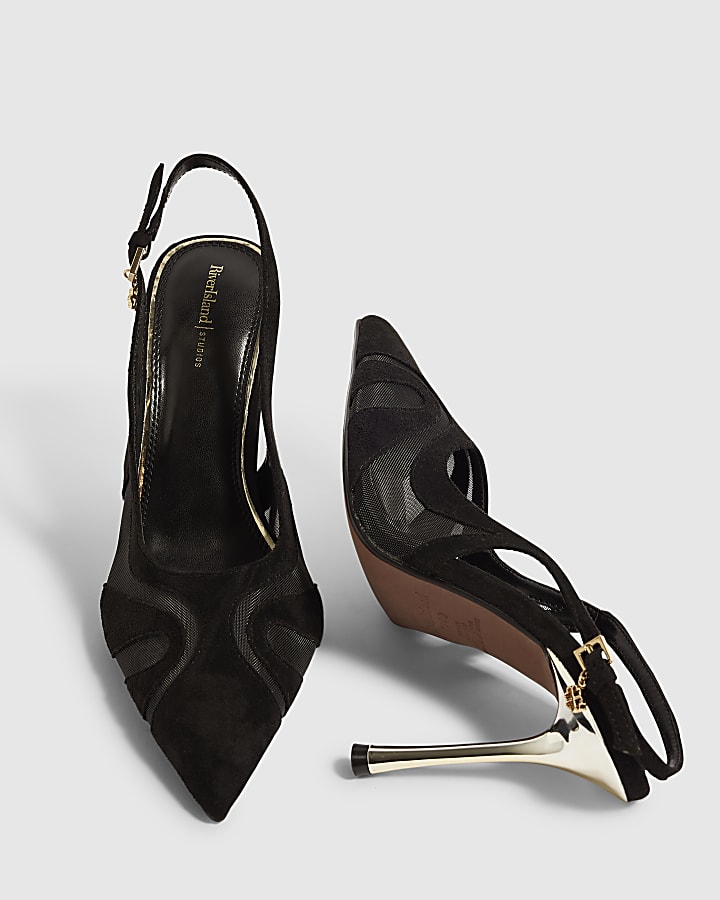 Black Stiletto Slingback Court Heels