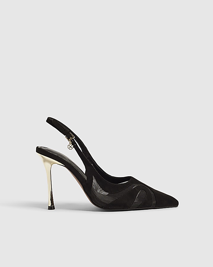 Black Stiletto Slingback Court Heels