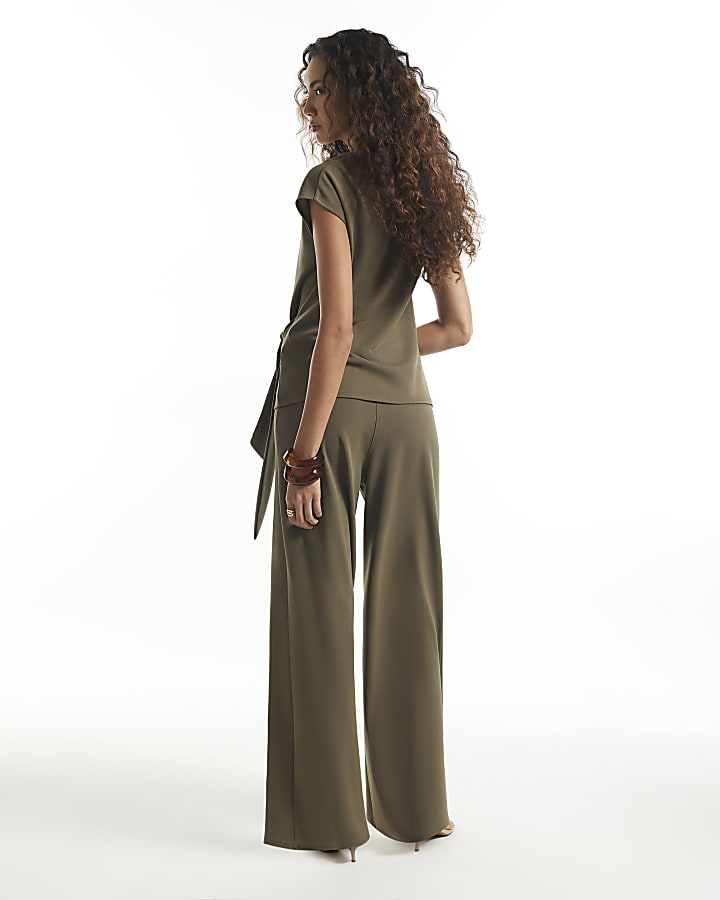 Khaki Wide Leg Trousers