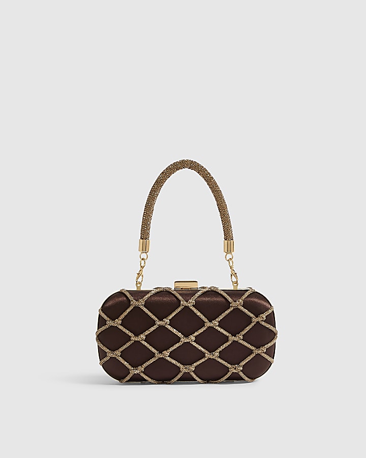 Brown Diamante Rope Hard Clutch