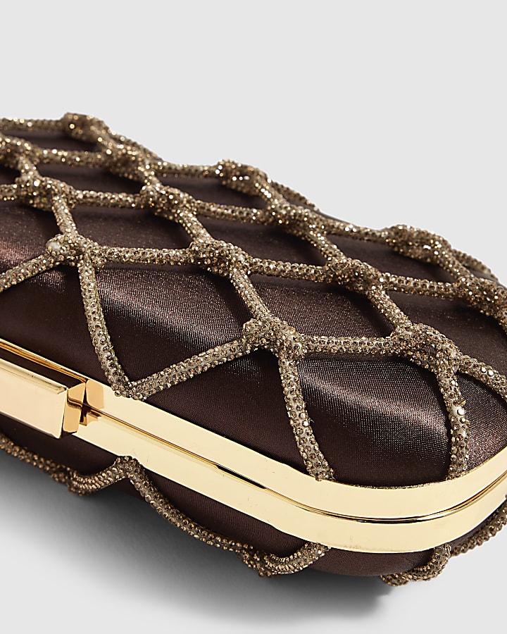 Brown Diamante Rope Hard Clutch
