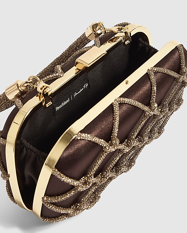Brown Diamante Rope Hard Clutch