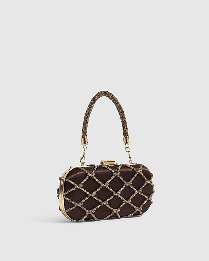 Brown Diamante Rope Hard Clutch