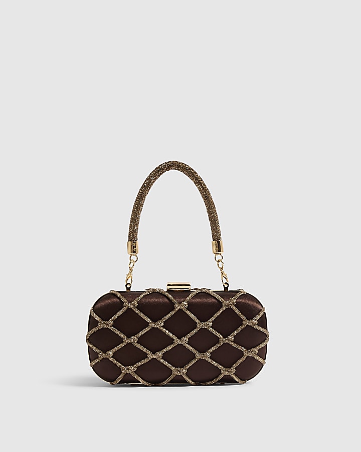 Brown Diamante Rope Hard Clutch