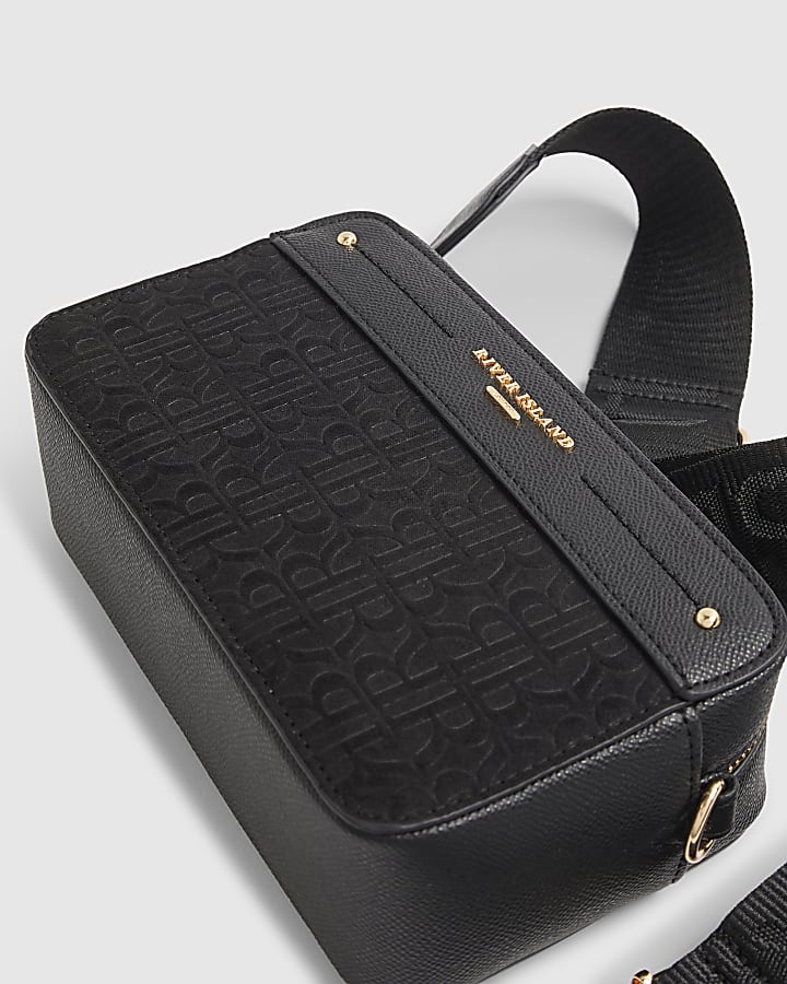 Black Embossed Mini Boxy Crossbody Bag