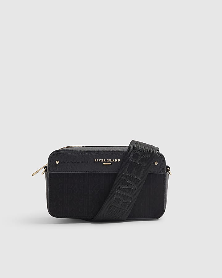 Black Embossed Mini Boxy Crossbody Bag
