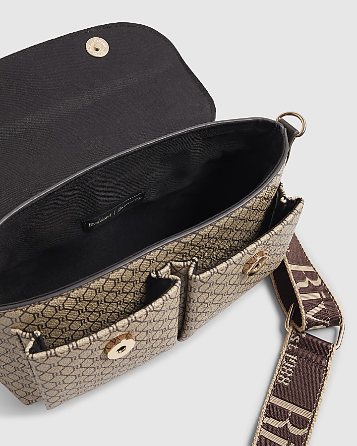 Brown Double Pocket Utility Crossbody Bag