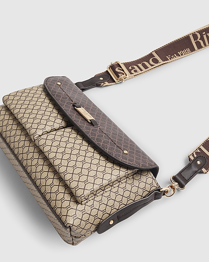 Brown Double Pocket Utility Crossbody Bag