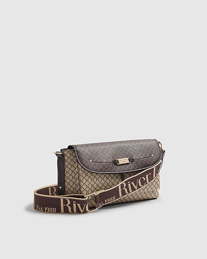 Brown Double Pocket Utility Crossbody Bag