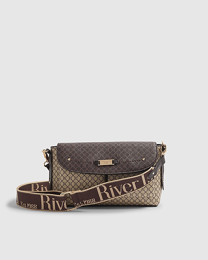 Brown Double Pocket Utility Crossbody Bag