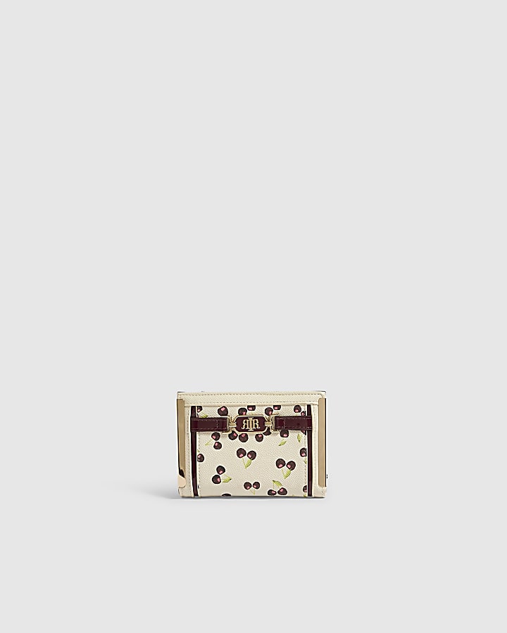 Cream Cherry Print Foldout Purse