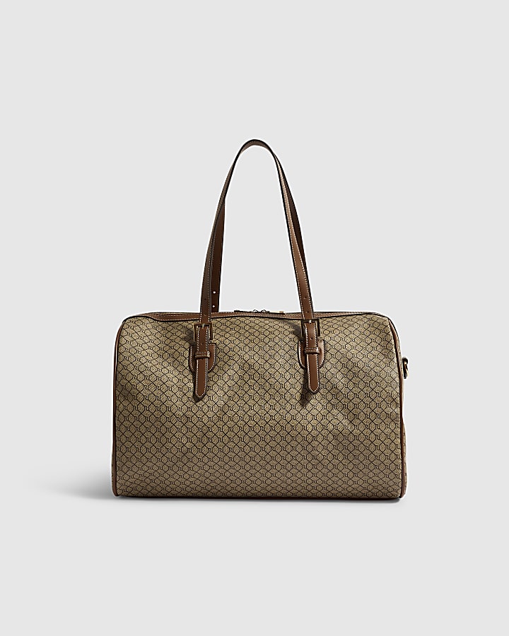 Beige Stripe Front Monogram Barrel Bag