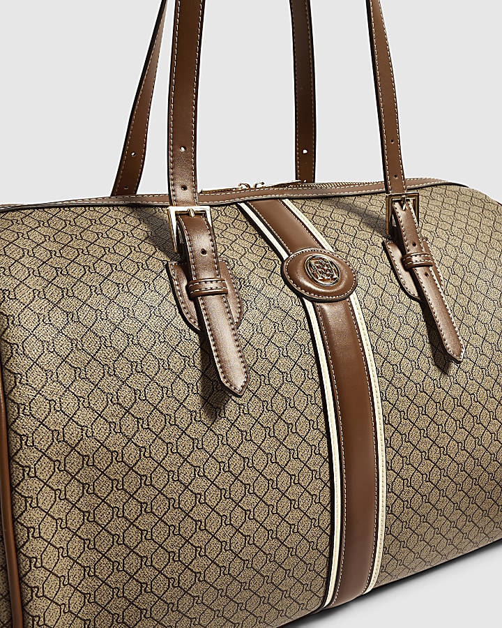 Beige Stripe Front Monogram Barrel Bag