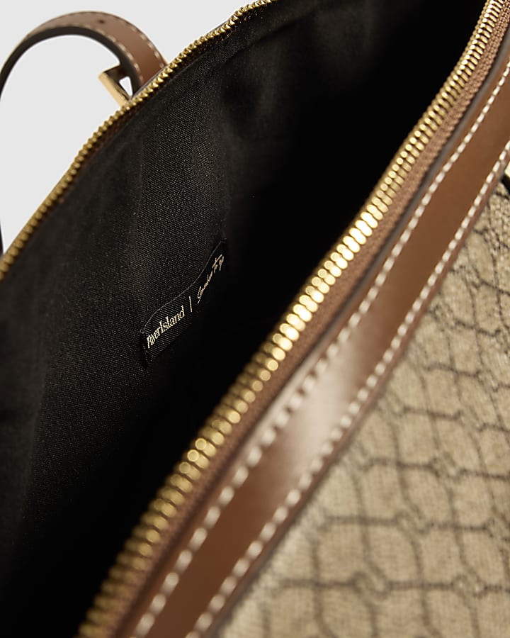 Beige Stripe Front Monogram Barrel Bag