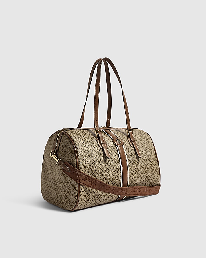 Beige Stripe Front Monogram Barrel Bag