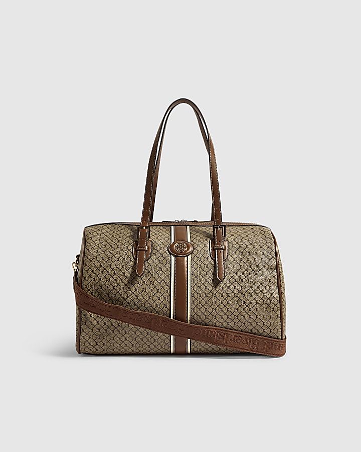 Beige Stripe Front Monogram Barrel Bag