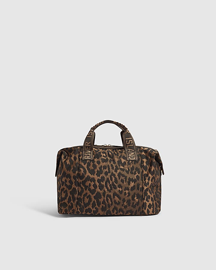 Brown Leopard Print Zip Front Cabin Bag