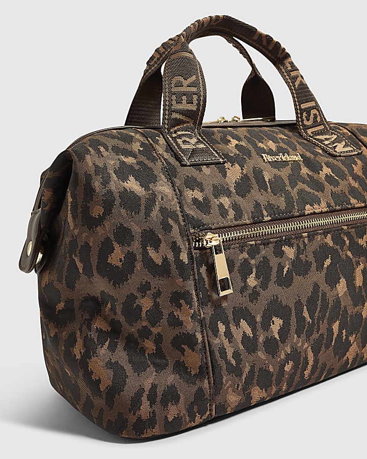 Brown Leopard Print Zip Front Cabin Bag