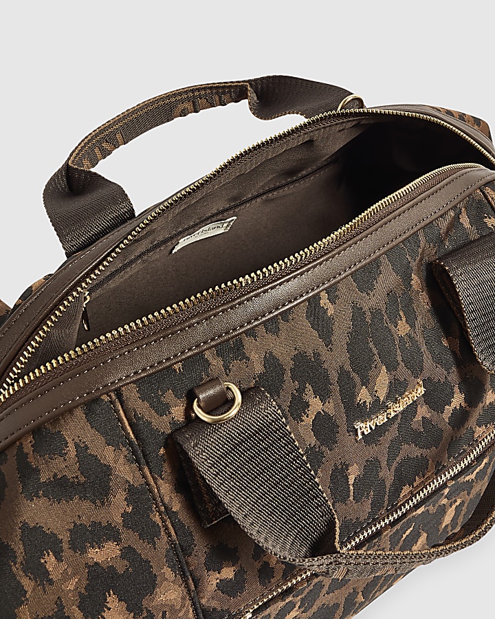 Brown Leopard Print Zip Front Cabin Bag