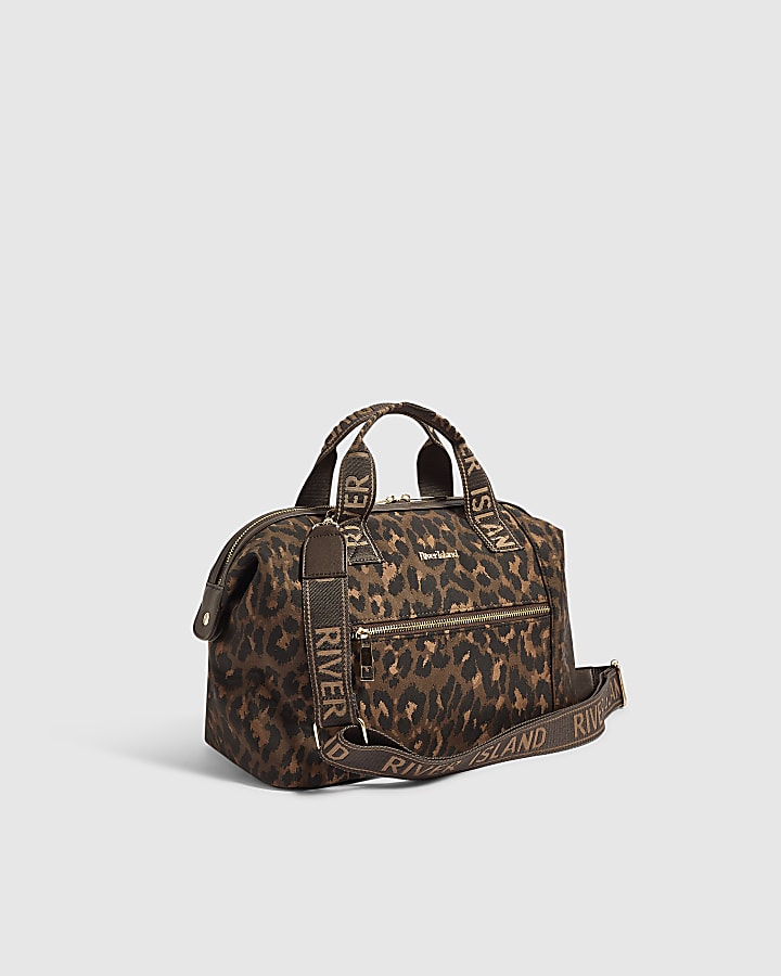 Brown Leopard Print Zip Front Cabin Bag