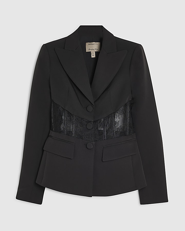 Black Lace Corset Detail Blazer