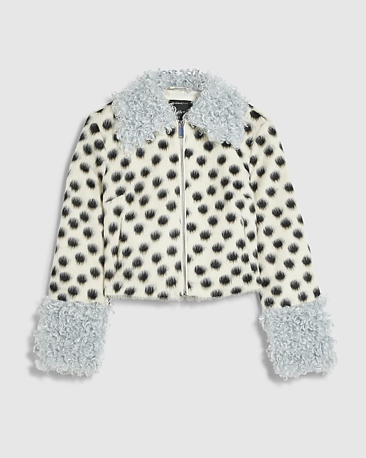 Black Animal Spot Fur Collar Jacket