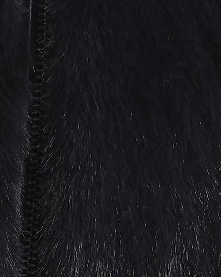 Black Faux Leather Collar Faux Fur Jacket