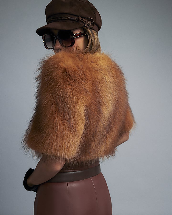 Brown Faux Fur Bolero Jacket