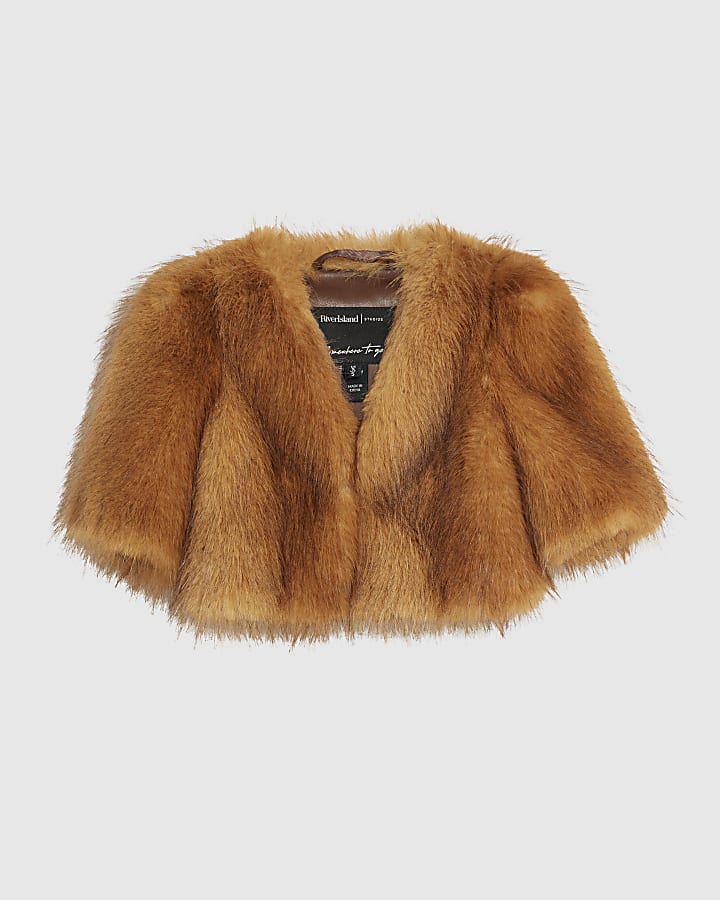 Brown Faux Fur Bolero Jacket