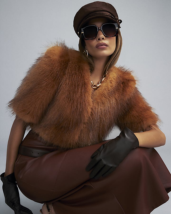 Brown Faux Fur Bolero Jacket