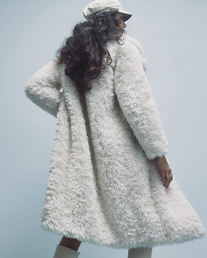 Cream Long Faux Fur Coat