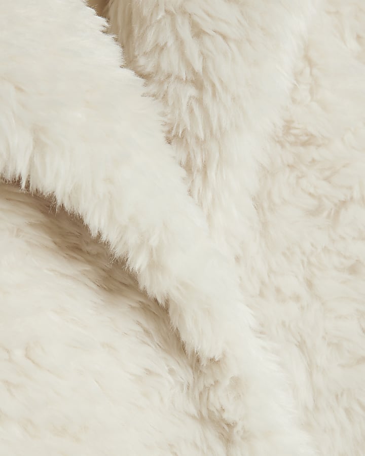 Cream Long Faux Fur Coat