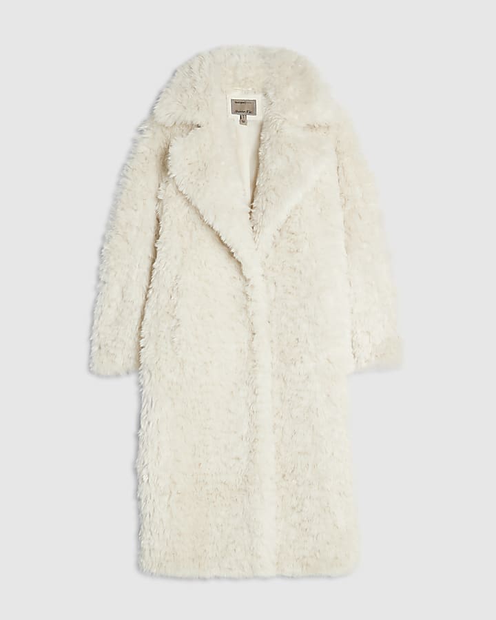 Cream Long Faux Fur Coat