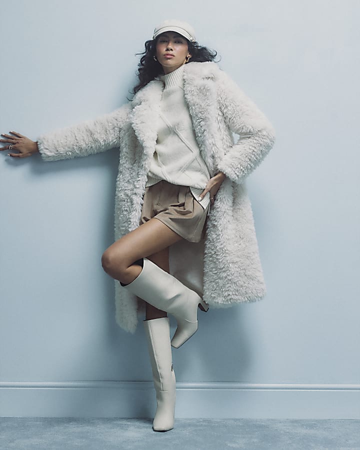 Cream Long Faux Fur Coat