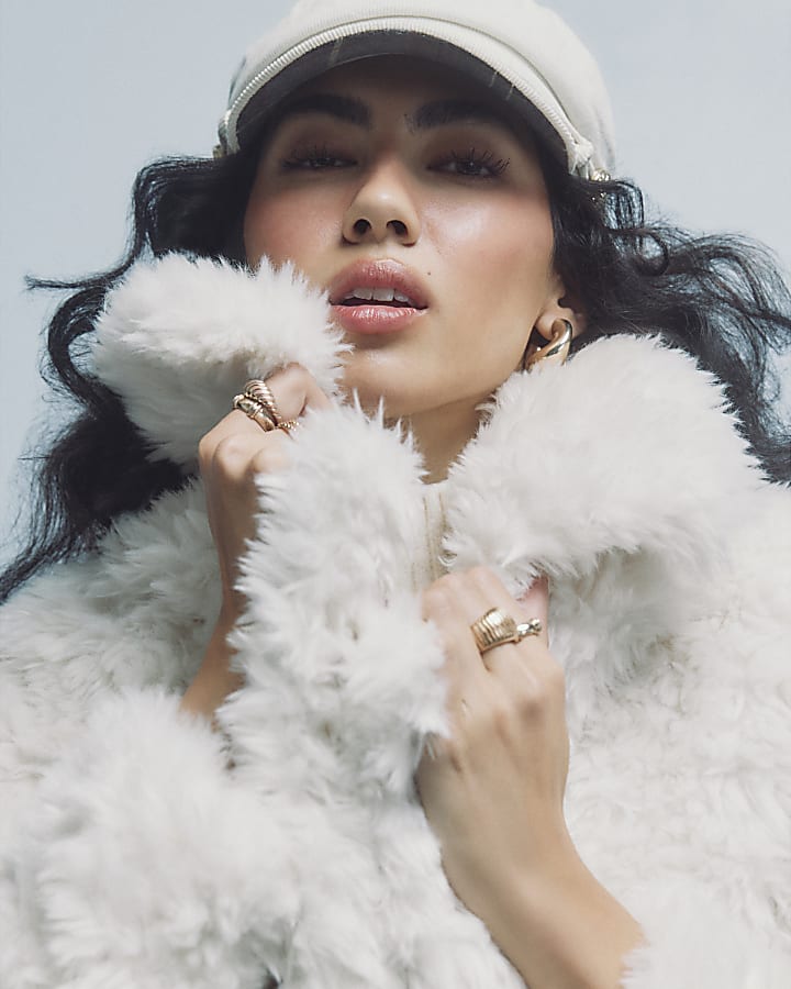 Cream Long Faux Fur Coat
