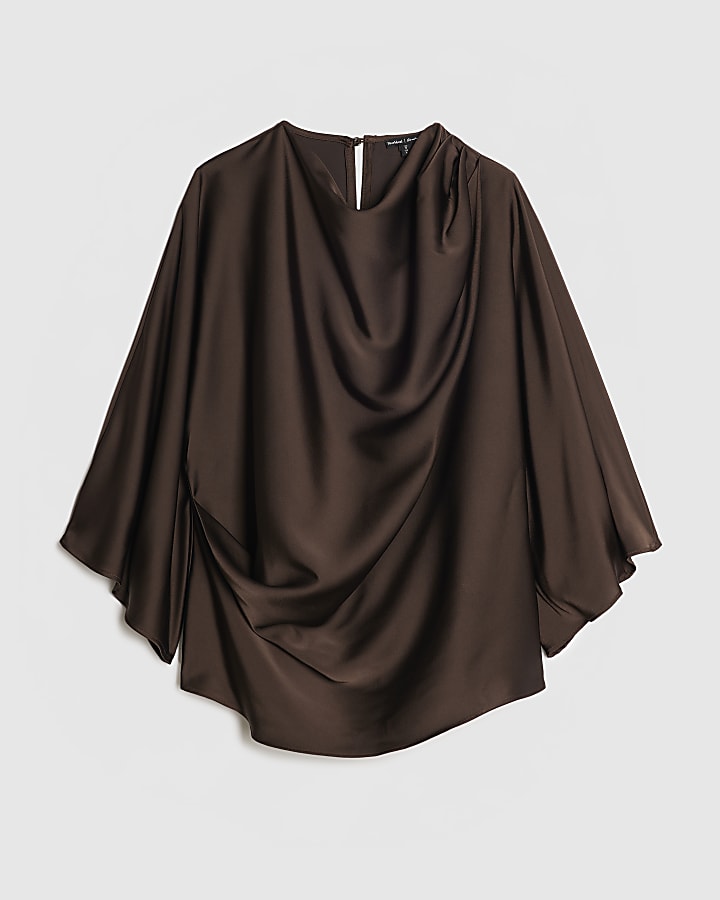 Brown Asymmetric Draped Top