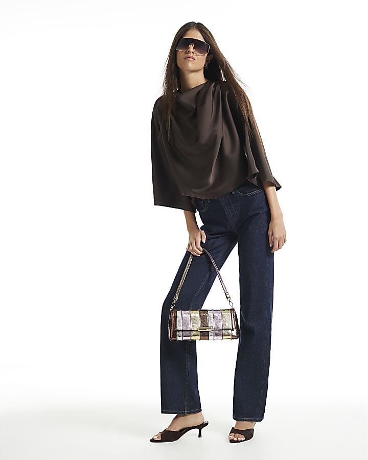 Brown Asymmetric Draped Top