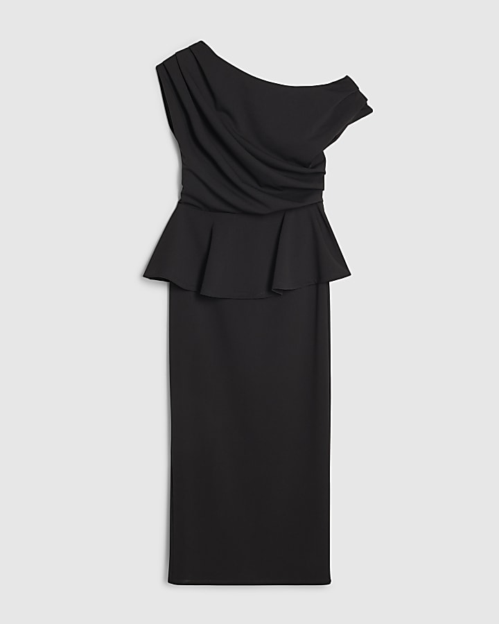 Black Peplum Midi Dress