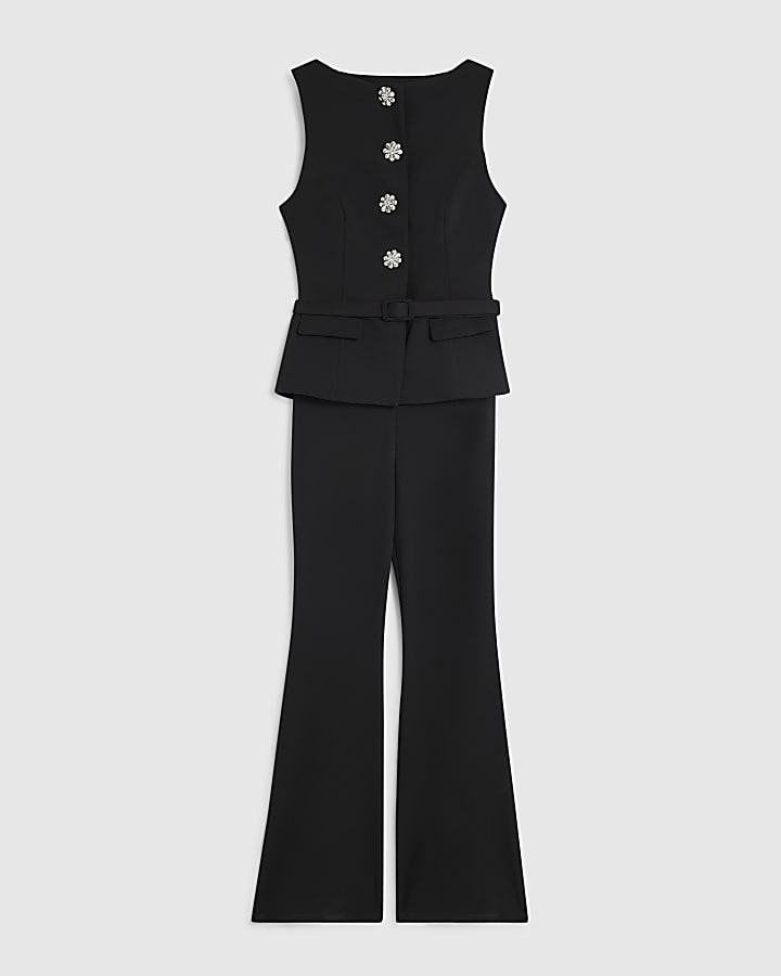 Black Diamante Button Jumpsuit