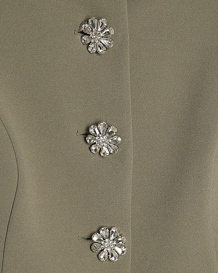 Green Sleeveless Diamante Button Jumpsuit