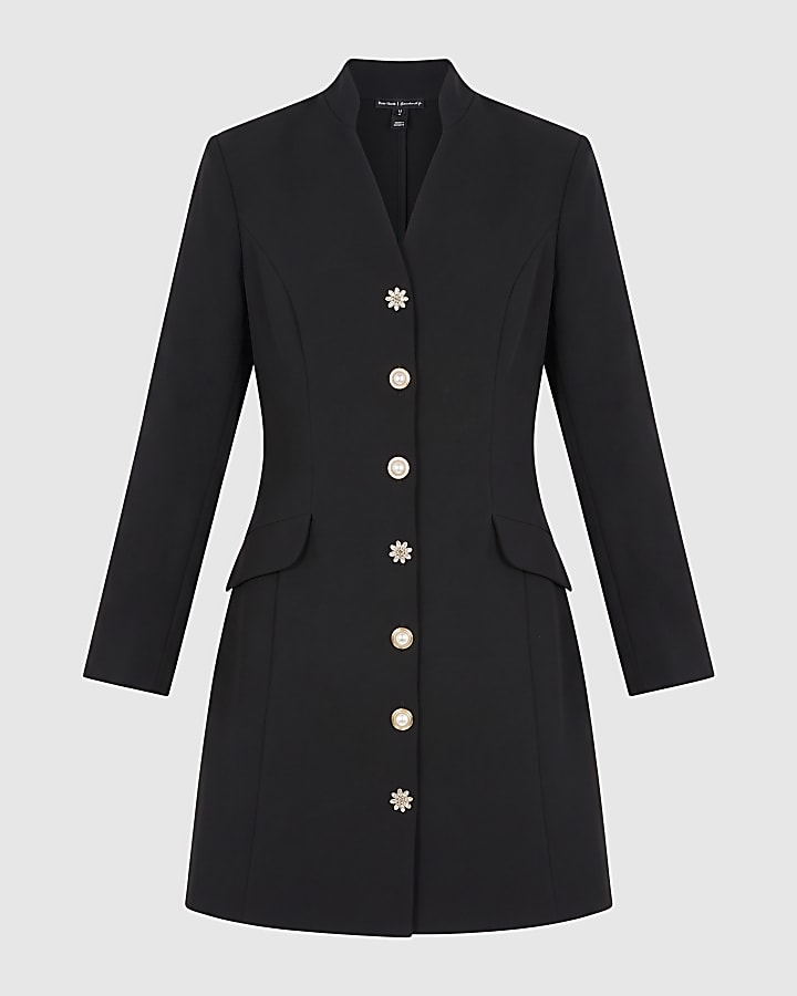 Black Diamante Button Mini Dress