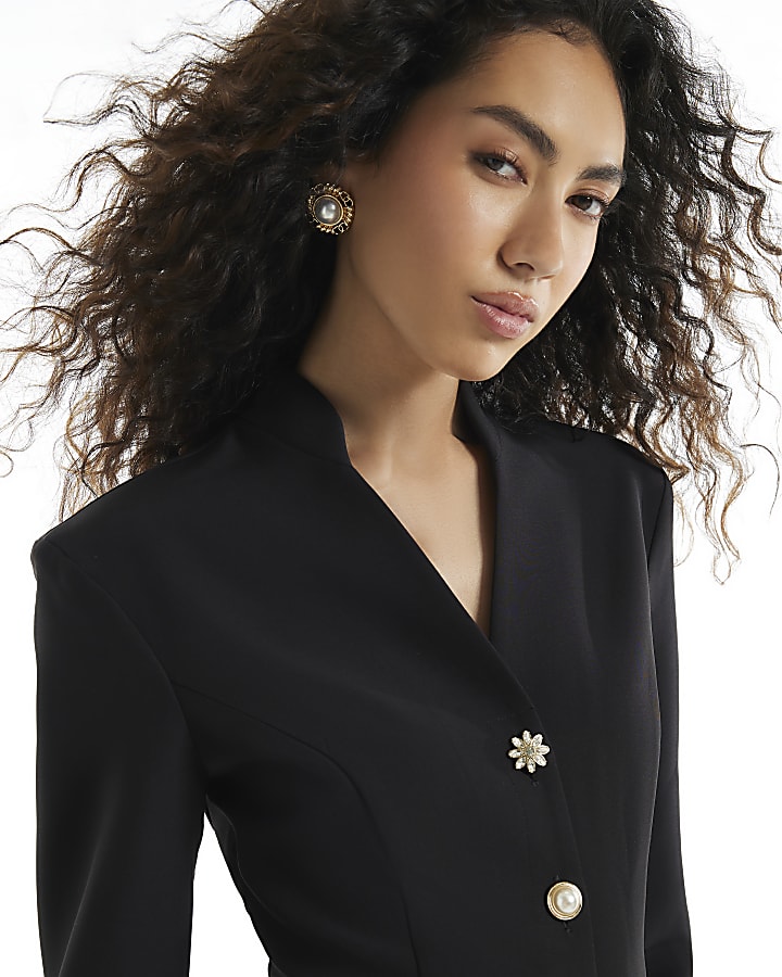 Black Diamante Button Mini Dress