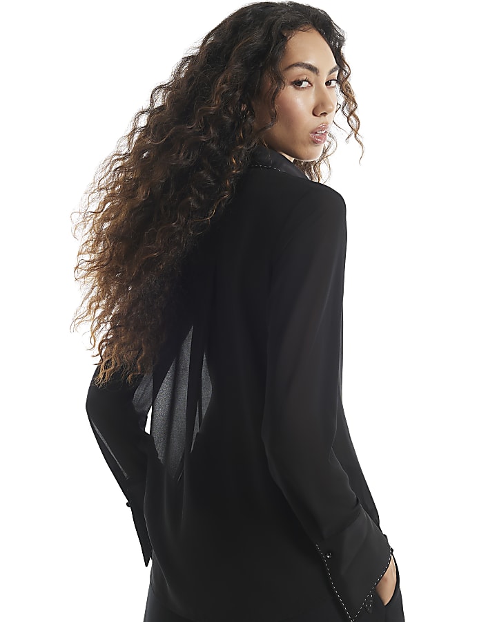 Black Sheer Contrast Stitch Shirt