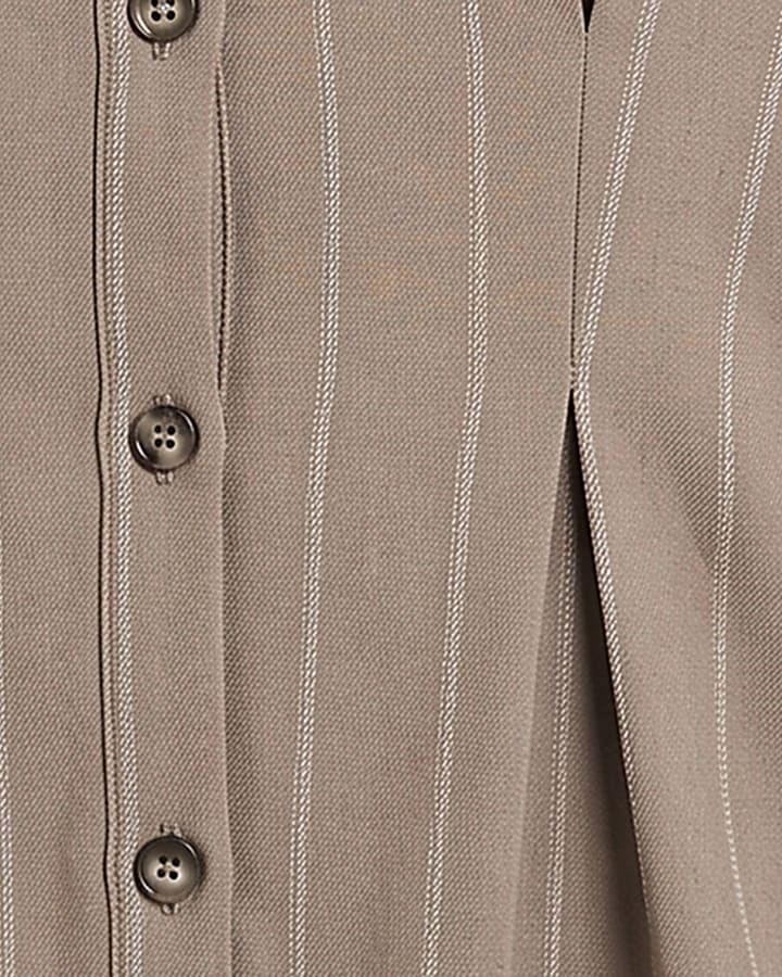 Beige Stripe Fitted Tailored Shirt