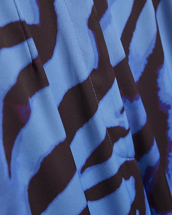 Blue Zebra Print Flared Trousers